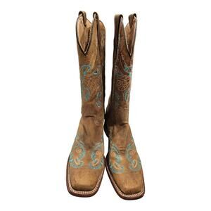 Circle G Tan and Turquoise Ankle Boots